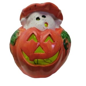 Vintage color changing light up ceramic pumpkin Halloween ghost